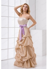 A Line Strapless Taffeta Champagne Prom Dress with Sashes