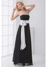 Elegant Empire Strapless Floor Length Black Prom Dress with Sash