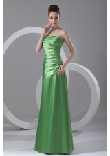 Column Strapless Spring Green Ruching Taffeta Floor Length Prom Dress