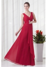 2014 Cheap Empire V Neck Chiffon Red Beading Prom Dress