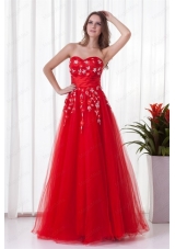 A Line Sweetheart Red Long Beading Tulle 2014 Prom Dress