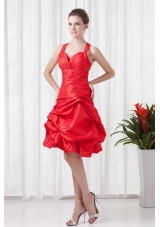 Cheap A Line Straps Pick Ups Criss Cross Red Prom Dress