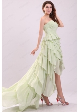 Empire Sweetheart High Low Ruching Chiffon Yellow Green Prom Dress