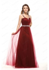Inexpensive Empire Square Tulle 2014 Long Prom Dress with Beadin