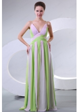 Spaghetti Straps Empire Multi-color Chiffon Prom Dress with Ruche