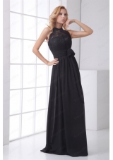 Simple Empire Halter Lace Chiffon Floor-length Black Prom Dress