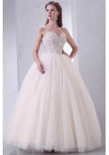 Lace Up Beaded Sweetheart A Line Wedding Dress with Tulle