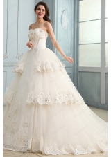 A Line Sweetheart Taffeta and Tulle Appliques Lace Wedding Dress