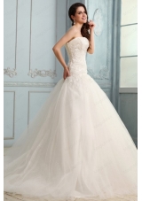 Strapless Appliques Decorate Bodice Sweep Train Wedding Dress