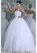 Ball Gown Strapless Floor Length Wedding Dress with Appliques