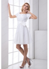 Pretty A Line Scoop Short Sleeves Wedding Dress with Ruching