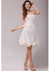 A Line Strapless Ruching Taffeta Knee Length Wedding Dress