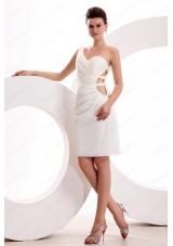 Column One Shoulder Ruching Mini Length Wedding Dress