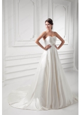 A Line Sweetheart Appliques and Ruching Satin Satin Wedding Dress