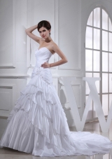 2014 Spring A Line Sweetheart Ruching Ruffled Layers White Wedding Dress