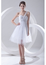2014 Spring A Line One Shoulder Beading and Ruching Organza Wedding Dress