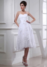 Discount Sweetheart Tulle Appliques White Wedding Dress with Knee Length