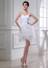 2014 Beautiful Sweetheart Organza Ruching Ruffles White Wedding Dress