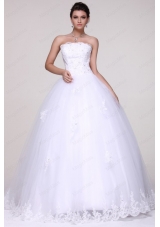 Strapless Ball Gown Lace Appliques Floor Length Wedding Dress
