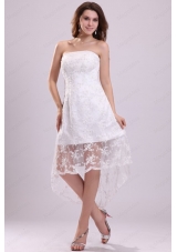 Modest Strapless High Low Lace Wedding Dress for Beach Wedding