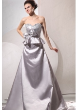 A Line Sweetheart Silver Beading and Ruching Wedding Dress
