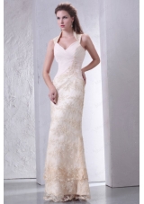 Beautiful Halter Top Column Lace Wedding Dress Floor Length
