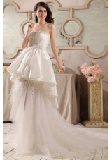 Cute A Line Strapless Beading Tulle Wedding Dress with Court Train