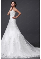 A Line Sweetheart Appliques and Lace Wedding Dress with Court Train