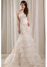Strapless Mermaid Embroidery and Ruffles Court Train Wedding Dress