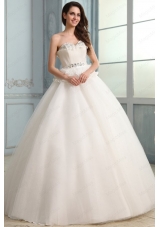 Sweetheart Beading and Pleats Floor Length Wedding Dress with Ball Gown