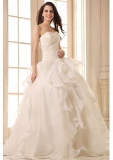Ball Gown Sweetheart Wedding Dress with Appliques and Ruffles