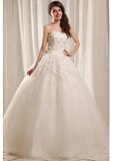 Strapless Ball Gown Floor Length Wedding Dress with Beading and Flowers