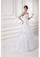 Court Train Elegant A Line Sweetheart Wedding Dress with Pick Ups