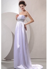 Empire Strapless Beaded Decorate Wedding Dress with Sweep Train