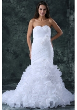 Luxurious Mermaid Sweetheart Brush Train Organza Ruching Wedding Dress