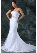 Mermaid Strapless Beading and Lace Wedding Dress with Court Train