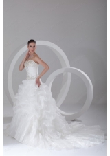 Ball Gown Sweetheart Ruffles Beading Organza Wedding Dress with Lace Up