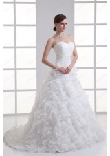 A Line Sweetheart Ruffled Layers Beading Organza Wedding Dress