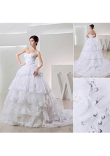 2015 Spring White Ball Gown Paillette Ruffled Layers Wedding Dress
