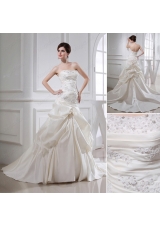 Puffy Strapless Appliques and Pick Ups Wedding Dress with Court Train