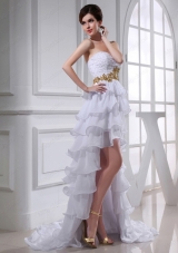 2015 Spring Empire Sweetheart Ruffled Layers Chiffon High Low Wedding Dress