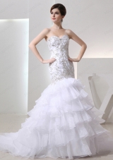 2015 Popular Mermaid Sweetheart Ruffled Layers Wedding  Dress with Lace