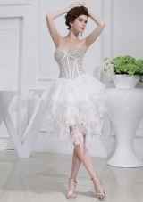 2014 A Line Sweetheart Sequins Ruffles Wedding Dress With Knee Length