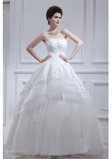 2015 Cheap A Line Strapless Beading Wedding Dress with Floor Length