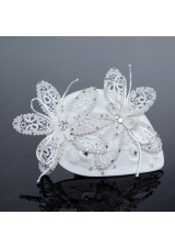 2015 White Cheap Lace Hair Flowers with Rhinestone