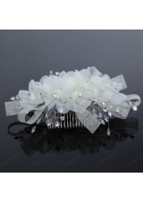 2015 Simple White Tulle Imitation Pearls Hair Combs