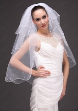 Three-tier Tulle  With Pearls Wedding Veil