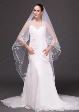 Two-tier Tulle With Pearls Fingertip Veil