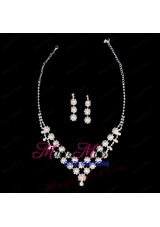 Elegant Pearl With Rhinestone Wedding Jewelry Set Including Necklace And Earrings