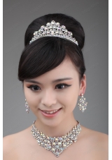 Alloy And Clear Colorful Rhinestone Jewelry Set With Crown Necklace And Earrings